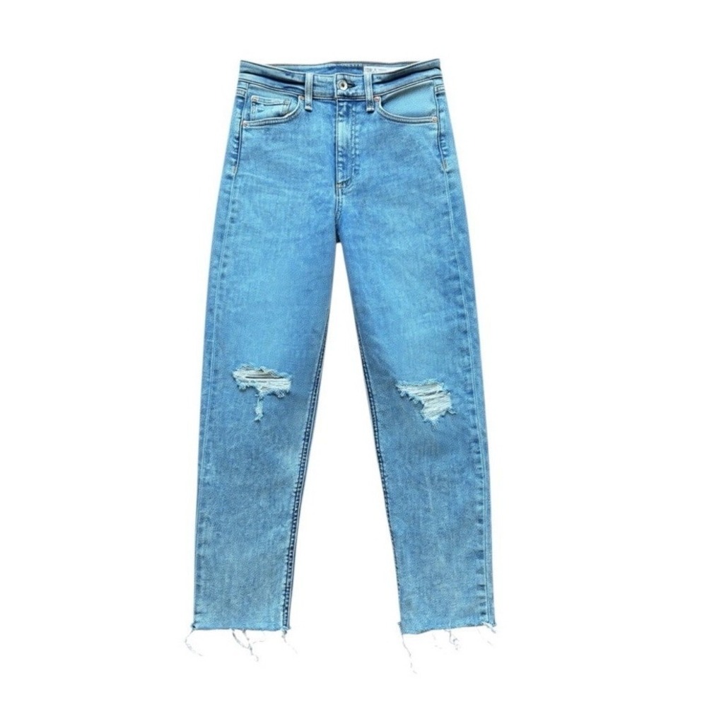 ♾️Rag & Bone High Waisted Distressed Straight Leg Jeans Raw Hem Light Wash ♾️
